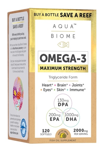 [BRSWGA35OECR6FDA] Enzymedica Aqua Biome Omega 3 Fish Oil Maximum Strength - Fish Oil Omega 3 Fatty Acid Supplement for Women & Men, Source of DPA, EPA, & DHA, Heart & Brain Health Support, Gluten Free - 120 Softgels