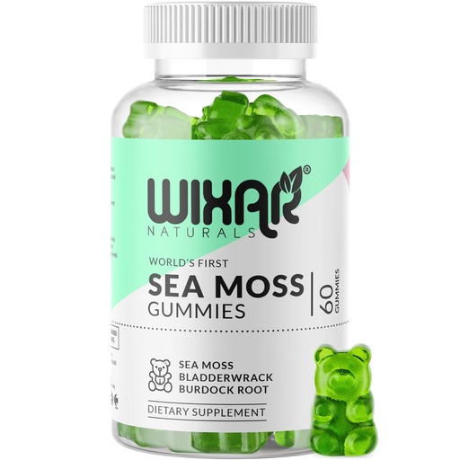 [BRSWY2QQCIARY23X] WIXAR NATURALS Sea Moss Gummies - Natural Irish Sea Moss and Bladderwrack with Burdock Gummy - 60 Gummies - Vegan - Healthy Immune, Gut & Overall Wellness Support - Herbal Alkaline Supplements