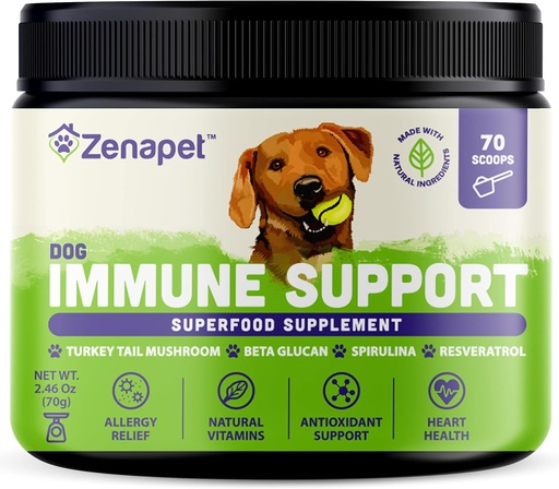 [BRSWKGQPCIPA4CQ3] ZENAPET Dog Immune Support Premium Powder Topper, Turkey Tail, Spirulina & Beta-glukan, podpira zdrav imunski sistem & prebava, Human-Grade, Made in USA