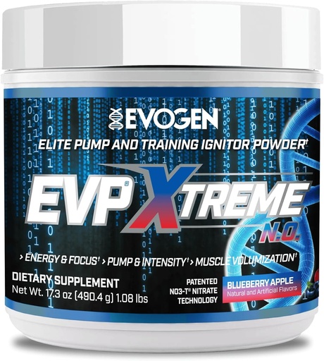 [BRSRM2QDA57WC2YZ] Evogen EVP Xtreme NO - Pre Workout Powder cho nam và nữ tự do làm việc với Beta Alanine, sáng tạo và Caffeine cho năng lượng và bơm Apple Blueberry 40 phục vụ