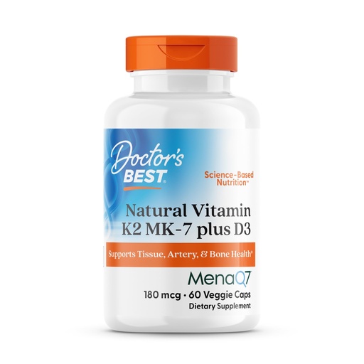 [BRSWKZIDDMJQICLY] Doctor's Best Natural Vitamin K2 MK-7 Plus D3 - VIT D3 and K2 MK7 Supplement for Men & Women, Supports Tissue, Artery, & Bone Health, Non-GMO, Gluten Free, Soy Free, Vegetarian - 60 Veg Caps