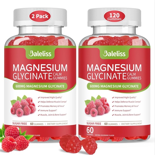 [BRSRAHAEAQFWYCLD] Magnezyum Glycinate Gummies 600 mg, Sugar Free Chewable Magnezyum Glycinate with Vitamin D, B6, and CoQ10 Support Sleep, Relaxation, Stress Relief, and Calm Mood for Yetişkinler 120 Gummies (2 Pack)