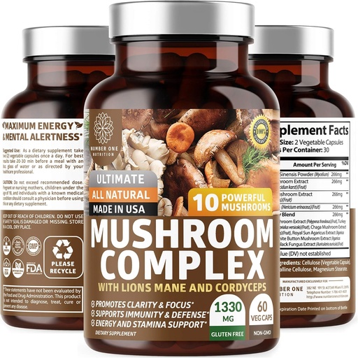 [BRSWYZYQOEBW2DIZ] N1N Sweet Mushroom complicated [10X mạnh mẽ nấm] với Reishrooms, Lions Mane, Cordycps, Chaga, Thổ Nhĩ Kỳ đuôi và Maitake để hỗ trợ sức khỏe, hàm lượng năng lượng và hàm bộ não, 60 Veg Caps