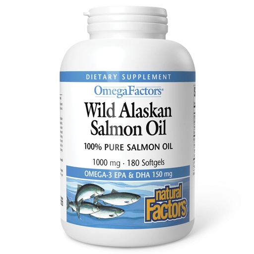 [BRSWIYQKCIMBQHY5] Natural Factors Wild Alaskan Salmon Oil Provides Omega-3, EPA, DHA & Vitamin D, Supports Brain & Heart Health, 180 Softgels