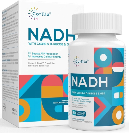 [BRSW2GILCUFBGG3G] NADH + CoQ10 + D-Ribose Supplement, Enhance NAD+ Supplement for Energy, Fatigue , 60 Capsules