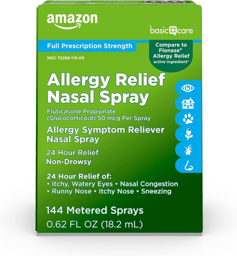 [BRSW22QZDJYR6HT5] Pamata aprūpe 24 stundu alergiju atvieglošana Deguna smidzinātājs, Flutikazona propionāts (Glucocorticoid), 50 μg, pilna recepšu stiprums, nedrowsy, 0,62 fl oz (1. iepakojuma)