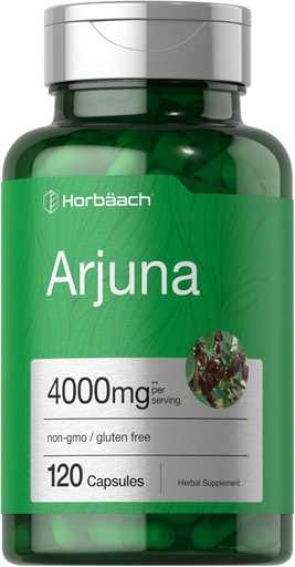[BRSWGGQTOZ4GO2Y4] Horbaach Arjuna Capsules 4000mg | 120 Count | Non-GMO, Gluten Free | from Arjuna Bark Herb Extract