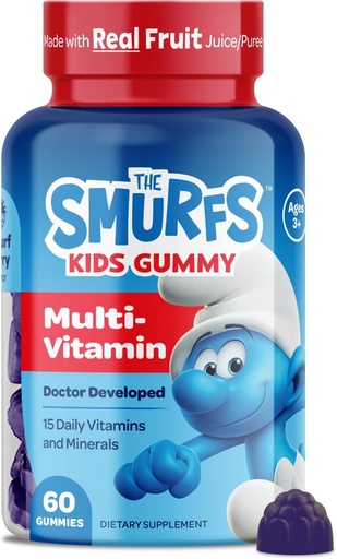 [BRSRMHAFDECGO2DK] Smurfs Kids Multivitamin Gummies | Multivitamin Gummies for Kids with 15 Vitamins & Minerals | Made with Real Fruit | Doctor Developed | Non-GMO and No Artificial Flavors or Colors | 60 Gummies
