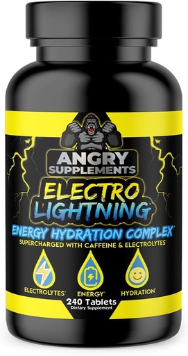 [BRSROBALBMPGKDLO] Angry Supplements Electro Lightning Energy Hydration Complex Electrolyte Tablets - Hydrate with Calcium, Magnesium, Sodium, Potassium & Caffeine Pills (240ct, 120 Day Supply)