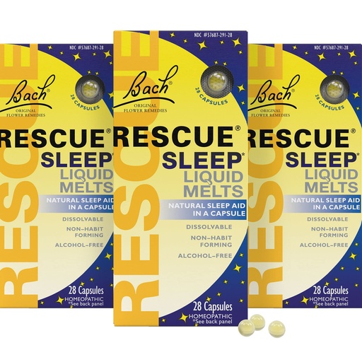 [BRSRMCQQBEFBGEQ2] Bach Rescue Sleep Liquid Melts, Natural Orange Vanilla Flavor, Natural Sleep Aid, Stress Relief, Homeopathic Flower Essence, Free of Melatonin, Non-Alcohol, 3 Pack, 28 Count Each
