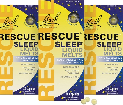 [BRSRMCQQBEFBGEQ2] RESCUE Bach Sleep Liquid Melts, Natural Orange Vanilla Flavor, Natural Sleep Aid, Stress Relief, Homeopathic Flower Essence, Free of Melatonin, Non-Alcohol, 3 Pack, 28 Count Each