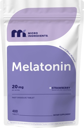 [BRSWGAAQOZ6GAEQY] Micro Ingredients Melatonin 20mg, 400 Tablets | Strawberry Flavor | Fast Dissolve | 100% Drug Free | Vegetarian Friendly | Non-GMO, No Gluten, Sugar Free