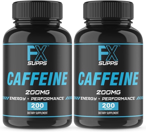 [BRSWK2T7OB6QYH3M] FXSUPPS кофеїн 200 мг таблетки (2-Pack, 400 капсули) - Швидка добавка для підтримки енергії для чоловіків і жінок Підтримка Alertness, фокус & метаболічна функція
