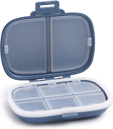 [BRSROHYHOVYROHQZ] MEACOLIA Travel Pill Organizator, 1 Pack 8 Compartiments Daily Pill Case Pilulă Mică Cutie pentru Purceluș de buzunar, Portable Pill Container Medicine Vitamina Organizator (Dark Blue)