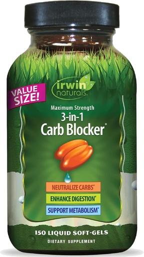 [BRSWIED6OJ6WICD4] Irwin Naturals 최대 강도 3-in-1 Carb Blocker - 탄수화물 및 지원 대사 - 150 액체 Softgels