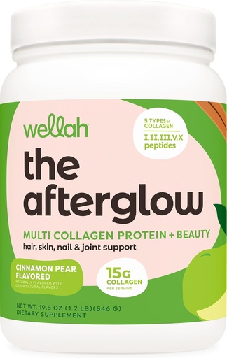 [BRSRAFADA4GWYDQ4] Wellah The Afterglow Multi Collagen Protein + Beauty (30 Servings, Cinnamon Pear) - Hair, Skin, Nail & Joint Support - Non-GMO and Gluten Free