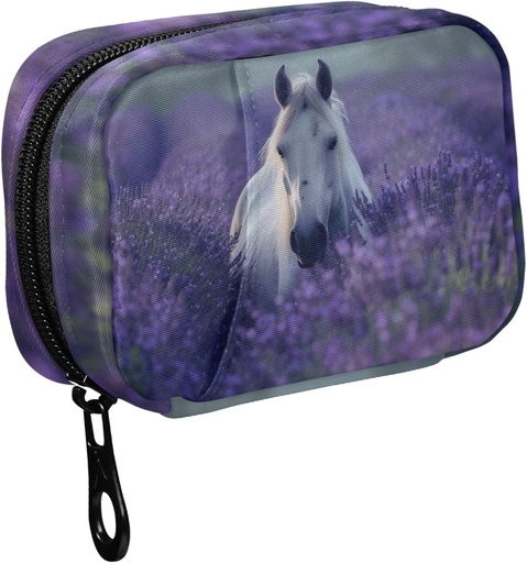 [BRSRABTYOAIQEAY4] Fustylead bellissimo cavallo bianco in Lavender Flower Field Pill Organizer Case con Zipper 2 volte al giorno per la vitamina e supplemento, 7 giorni organizzatrice di viaggio