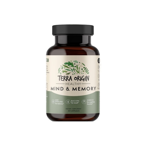 [BRSW2BDRAB5BOHLP] TERRA ORIGIN Healthy Mind and Memory Support Supplement | Cognitive Memory Matrix | Nootropic CDP, Bacopa, L-Tyrosine, Huperzine A, Ginko, B12 | Non GMO, Gluten Free, Dairy Free | 30 Capsules