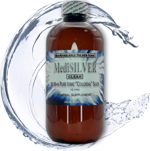 [BRSW2BI5PMIBUADP] MediSILVER Clear True Free Ionic Colloidal Silver Dietary Supplement - 250 mL (8.45 Fl Oz) in BPA-Free Amber Plastic Bottle