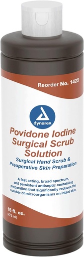 [BRSWIZYPCF7AYEDG] Dynarex Povidone-Iodine Scrub Solution, Antiseptic Solution for Skin and Mucosa, Ιδανικό για Χειρουργική Προετοιμασία, Περιέχει Povidone Iodine 7,5%, 16 fl. oz., 1 Φιάλη