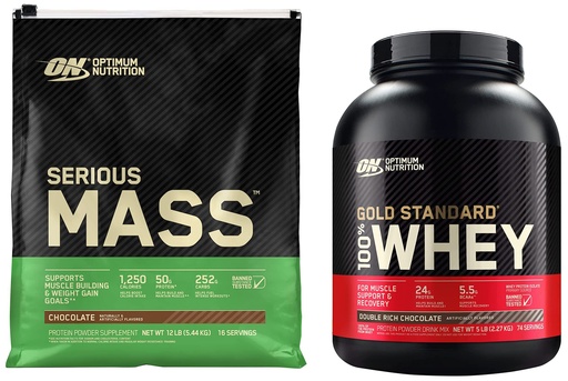 [BRSRMAT5DN5R43AZ] Optimum Nutrition Serious Mass Weight Gainer Protein Powder & Gold Standard 100% Whey Protein Powder, Double Rich Chocolate, 5 Pound (Packaging May Vary)
