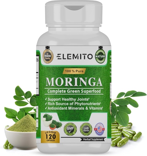 [BRSROGI5BMAROCTA] Moringa Capsules, Pure Leaf Powder, Green Superfood, Energy, Metabolism, & Immune Support, Non-GMO, Vegan, Gluten-Free - 120 Capsules