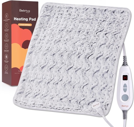 [BRSROAAYCQFGM3LJ] Bearhug XL Electric Heating Pad 20''x24'' Double-Sided Faux Fur Heated Pad, 6 Heat Levels, 2H Auto-Off, Moist & Dry Heat Therapy for Back Pain Relief, Machine Washable, ETL Certified, Gift Box