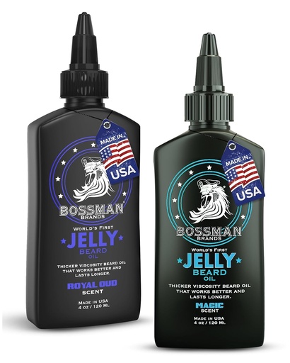 [BRSROATROINBQ3TH] Bossman Jelly Beard Oil for Men Bundle | 2 Pack, 8 oz (Magic + Royal Oud Scents) | Softens, Moisturizes & Conditions with Natural Ingredients – Made in the USA