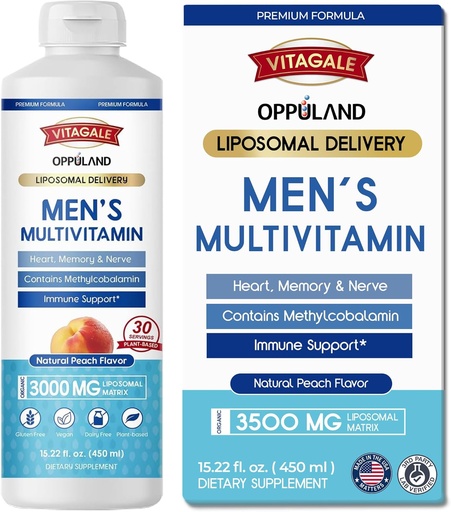 [BRSRAFADCV6REYLZ] Men 's Multivitamine - Liposomal Supplement - Liposomal Delivery - Daily Multi Witamina with Biotin B Complex Omega-3 - Hair & Nail Support Witamina - Peach Flavor - 3000 mg na serwowanie - 450 ml