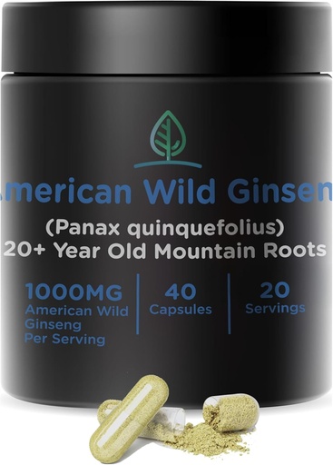 [BRSRMHAYDMNGMG3P] Holistic Bin Wild American Ginseng Capsules Puro Suplemento de Ginseng Orgánico Hecho con Wild Harvested 20+ Año de las raíces viejas de Appalachia (Panax Quinquefolius)