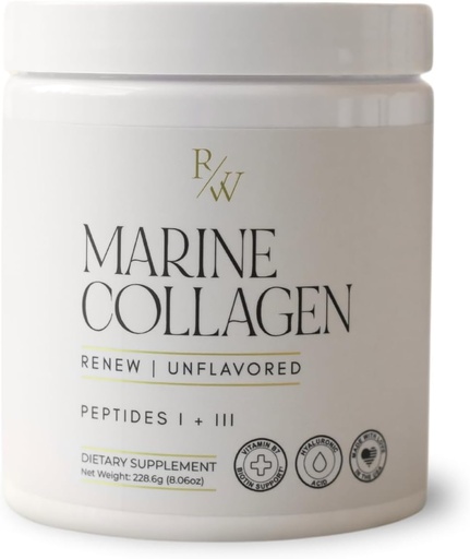 [BRSRAFIYDN7QEC37] Renew Marine Collagen Powder + Biotin & Hyaluronic Acid for Better Hair, Skin & Nails, Unflavored - 20 Scoops, 8oz