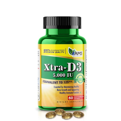 [BRSWYAT7O4NGOAAZ] America Medic & Science Xtra D3 Vitamin D 5,000 IU (125 mcg) Cholecalciferol Supplement for Men & Women (60 Easy to Swallow Softgels) Best for Bone, Heart Health, Immune System Support, Lung Function