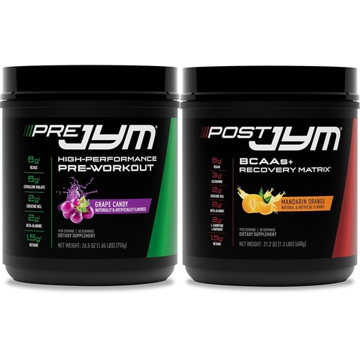 [BRSRAYYYAR7QAFI4] Pre JYM Grape Candy Pre Workout Powder and Post JYM Active Matrix Post-Workout Supplements Bundle, 30 Servings Each
