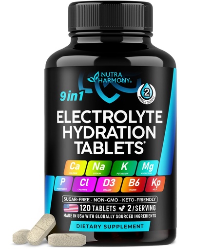 [BRSROZAEDMMWOGQ2] Electrolytes - Electrolyte Tablets with Magnesium, Sodium, Potassium, Chloride, Vitamins D3 & B6, Kelp Powder - Salt Pills - Made in USA - Oral Tablets as Capsules - Vegan & Keto Friendly - 120 Tabs