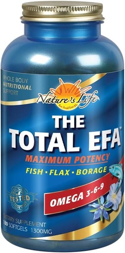 [BRSWIYT3OAJQ4H3G] Nature's Life The Total EFA Maximum Potency Pure Fish Oil w/Cold Pressed Flaxseed & Borage Oils | 1200 mg | Skin, Hair, Heart, Memory | 180ct