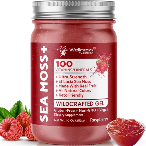 [BRSROHYCAB6BUHYV] WELLNESS LABSRX Irish Sea Moss Gel Raw - Wildcrafted Superfood Seamoss Gel - Raspberry Flavor, Vitamin and Mineral-Rich from Pristine Caribbean Waters, Immune and Digestive Health Support - 10 oz.