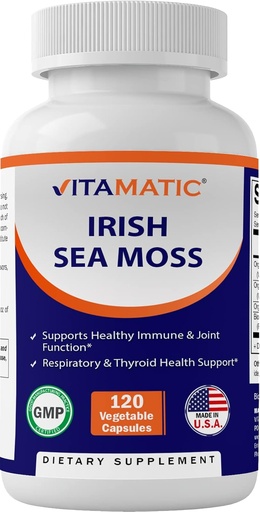 [BRSW2AQCO4BAM2TO] Vitamatic Irish Sea Moss – 120 Vegetarian Capsules Made with Bladderwrack & Burdock Root - Seamoss Supplement for Thyroid, Energy & Immune Support