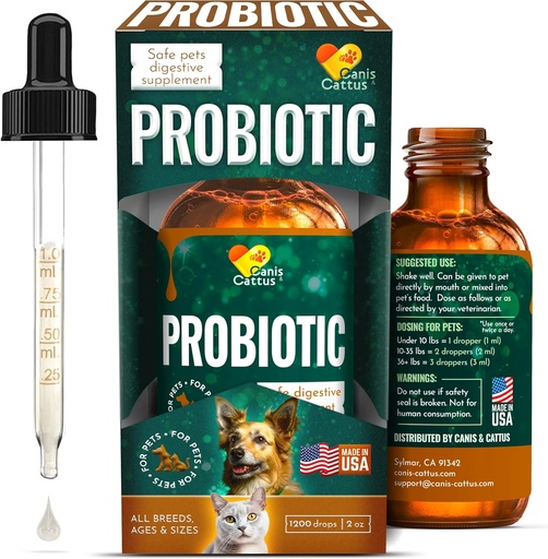 [BRSRAH3QAR7AEE3L] Canis&Cattus Probiotics за Котки  готварски пробиотици за котки с Digestive Enzymes за газ, Подуване, диария и разстройване . . . Easy-Mix Drops . . . 2 oz