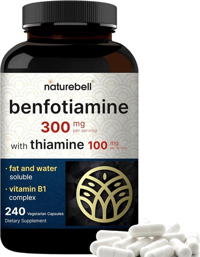 [BRSROZAQBAIBU23P] NatureBell Benfotiamine 300mg Thiamine 100mg zerbitzatu bakoitzeko | 240 Veggie kapsulak - Oinarrizko bitamina B1 Benfotiamine osagarria - Begetarianoa