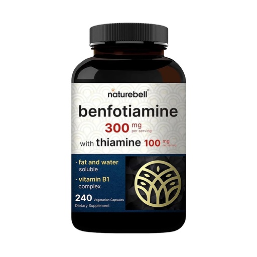 [BRSROZAQBAIBU23P] NatureBell Benfotiamine with Thiamine - 240 Vegetarian Capsules - 300mg Benfotiamine & 100mg Thiamine - for Heart Health, Energy Production & Nervous System Support* - Vitamin B1 Complex