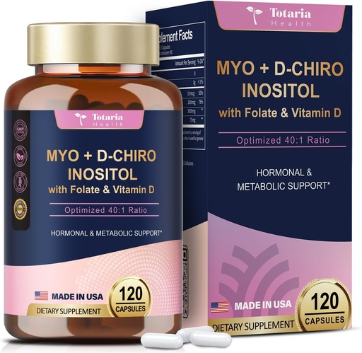 [BRSRAFINDMCQA3DA] Totaria Inositol Supplement for Women with Vitamin D3, Folate, 40:1 Ratio Myo-Inositol 3000mg & D-Chiro Inositol 75mg Complex, Vitamin B8 Inositol Supplement for Women Hair, Nail, Skin Health