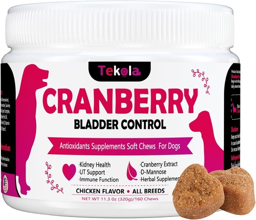 [BRSROAD5O57GYCA7] Cranberry Bladder Health for Dogs - Dog Antioxidant- 160 Soft Chew Supplements for a Healthy Urinary Tract and Bladder Control – Made with Cranberry & D-Mannose & Vitamins (Chicken Flavor)