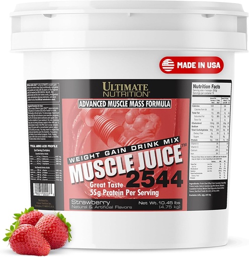 [BRSWIYQOBB4GKFLK] Ultimate Nutrition Muscle Juice, Weight Gain Drink Mix - Mass Gainer Workout Powder for Men & Women - Supplement for Lean Muscle Growth & Immune Support with 55g Protein - Strawberry, 10.45lb