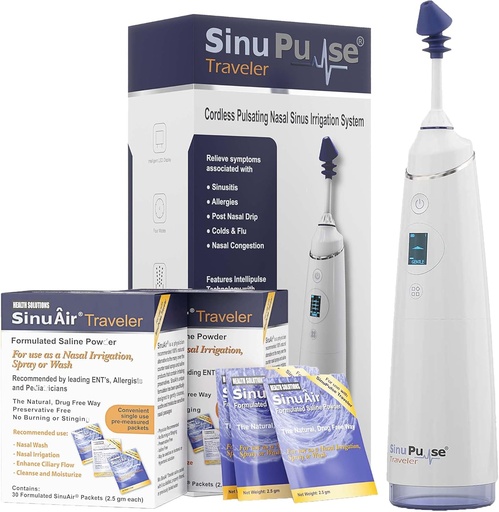 [BRSWIYYGAB6Q2CI5] SinuPulse Traveler with 90 Sinuair Packets - Cordless Pulsating Nasal Irrigation Sinus Rinse System, Space Saving Cleaner & Relief Machine for Travel, More Effective than Neti Pot or Nose Spray Bottle