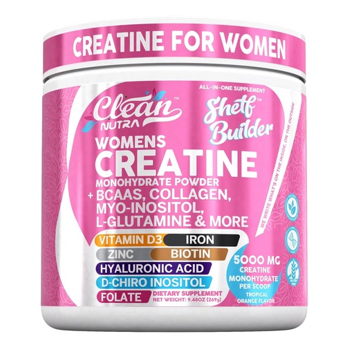 [BRSRAGANCIFB4AI7] Creatine for Women | Creatine Monohydrate + BCAA Powder Myo-Inositol Collagen Biotin Hyaluronic Acid Folate L Glutamine Vitamin D3 Iron Zinc D-Chiro-Maca Digestion Shelf Builder By Clean Nutra
