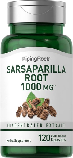 [BRSRMZIZOEDRE3IY] Piping Rock Sarsaparilla Root Capsules 1000mg | 120 Count | Concentrated Herb Extract | Non-GMO, Gluten Free Supplement