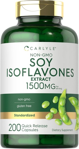 [BRSRMZD5BMCAYYDO] Carlyle Soy Isoflavones for Women and Men 1500mg | 200 Capsules | Non-GMO, Gluten Free Extract Supplement