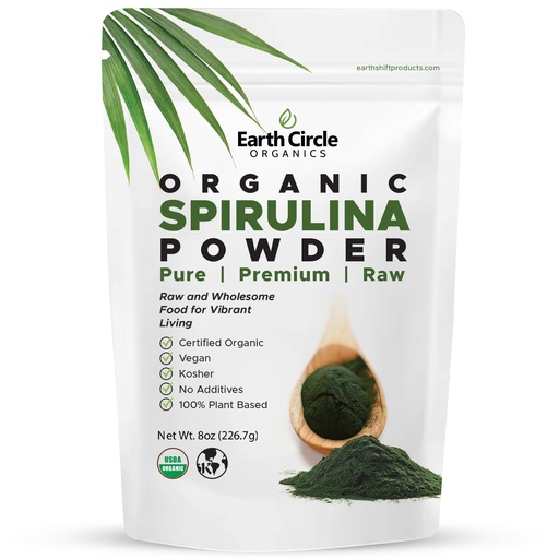 [BRSWIZA2BMCGC2LA] Spirulina粉、Kosher、Raw和无辐照药 纯维冈蛋白 | Premium 能源超级食品,氨基酸和抗氧化剂含量高 - 8oz