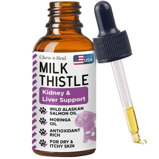 [BRSROHY2OUPQIDT4] Milk Thistle for Dogs Liver Support - 2 oz Liquid Milk Thistle Supplement for Kidney and Liver Support - with Wild Alaskan Salmon Oil and Moringa Oil - Made in USA