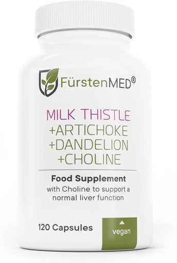 [BRSWECQQBEIR4A3Z] FürstenMED Milk Thistle with Artichoke Extract, Dandelion Root & Choline - Normal Liver Health Supplement - Highly Dosed with 80% Silymarin - Vegan Liver Support - 120 Non-GMO Capsule